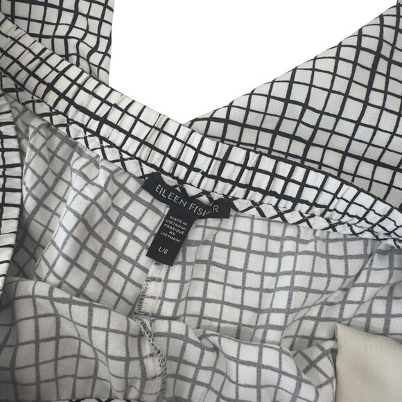 Eileen Fisher Women SZ L/G Textured Crepe Grid Slouchy Cropped Pants - Picture 3 of 15